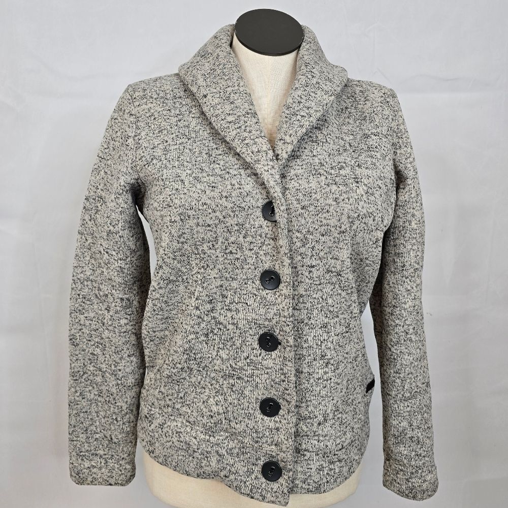 Merrell Heathered Gray Arabella Button Front Fleece Sweater Jacket Sz L